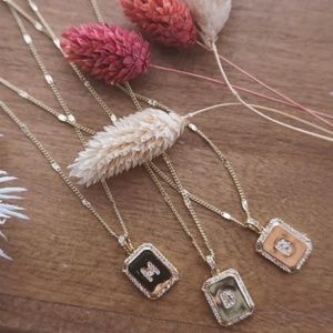 Gold Initial Jeweled Pendant Necklace